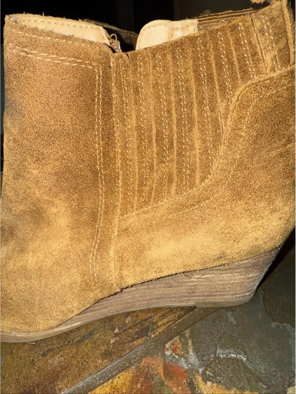 Franco Sarto LEATHER Suede round TOE BOOTS WITH STOCKED BLOCK Wedge SIZE 10M
